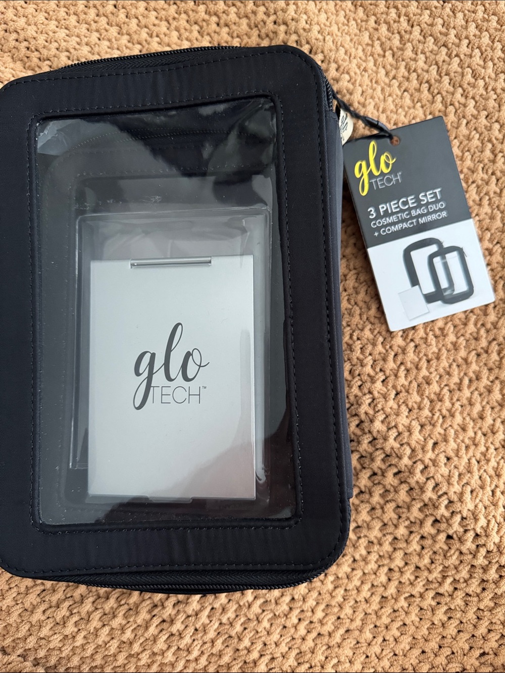 Black Travel Cosmetic Bag Set with Clear Window Panel